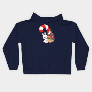 Bunny Candy Cane Christmas Kids Hoodie